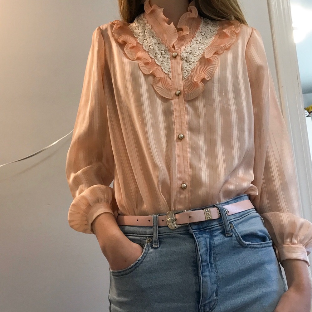 2 for $25 Peach pink ruffle lace blouse